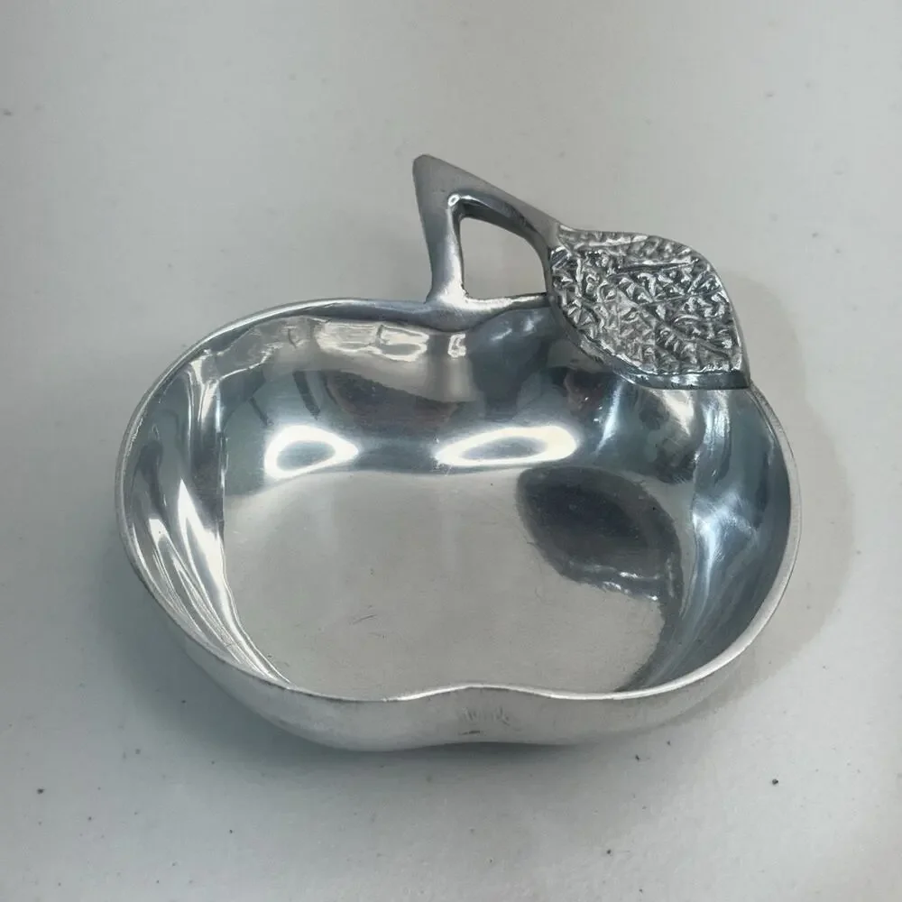 Pier 1 Imports Polished Aluminum Apple Fruit Bowl Metal Candy Trinket Dish